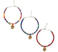 VILLCASE Pack de 3 Collares para Gatos con Cascabel de Cobre Estilo Étnico, Cuerda de Algodón Cómoda y Ajustable para Mascotas de Varios Tamaños