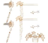 VILLCASE Palillos Cabello de Boda Chinos Dorados Perlas, Diseño Elegante de Metal, Accesorios para Novias que Combinan Hanfu y Qipao