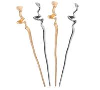 VILLCASE Palillos para Moño Chinos Metálicos Irregulares 18 Cm, Horquillas para Cabello Grueso en Acabado Espejo, Set 4 Piezas Dorado y Negro para Peinados Vintage y Accesorios de Belleza
