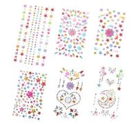 VILLCASE Pegatinas de Gemas Faciales para 6 Hojas Autoadhesivas de Gemas de Imitación Acrílicos Multicolor Formas de Flores, Estrellas y Corazones para Maquillaje de Festival y Cuerpo