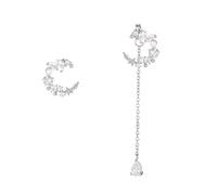 VILLCASE Pendientes Asimétricos de Plata Luna y Mujer, Colgantes de Borla y Joyas de Plata Orejas, Fiesta