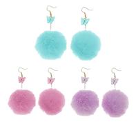 VILLCASE Pendientes Colgantes de Pompones de Bolas Peludas para Mujer y Niñas 3 Pares Colores Azul Agua Rosa Oscuro y Violeta Claro Ligeros y Decorativos para Uso Diario y Fiestas