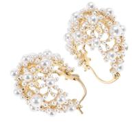 VILLCASE Pendientes de Aros de Perlas, Pendiente de Perla de Simulación, Estilo Francés de Lujo, Cobre y Plástico, Diseño Geométrico Hueco, Dorado, para Mujer y Niña, para Fiestas y Otras