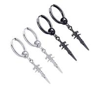 VILLCASE Pendientes de Estilo Hip Hop Clip Oreja Colgantes de Metal Negro y Plateado 4 Piezas 2 Pares para Uso Diario y Obsequio Moderno