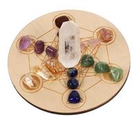 VILLCASE Piedras de Cristal Curativas Naturales para Adivinación y Meditación, Juego de Piedra de Chakras Tallado Base de Madera, Accesorio Espiritual para Decoración del Hogar y Rituales