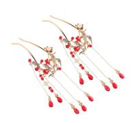 VILLCASE Pinzas para Pelo Chinas Estilo Tradicional con Diseño de Pez y Borla Accesorio para Boda y Eventos Preservación de Color Roja para Mujer
