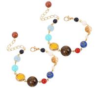 VILLCASE Pulsera de 2 Piezas del Sistema Solar Cuentas de Piedra Natural, Brazalete Ajustable de Galaxia y Planetas, Pulsera de Estrella Guardiana para Mujer y Hombre, Joyería