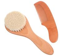 VILLCASE Set de Cepillo de Lana Cuidado Delicado del Cabello y Cuero Cabelludo y Peine de Madera Experiencia Cómoda y Relajante para Bebés Recién Nacidos