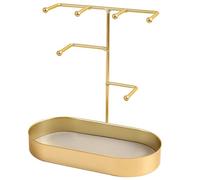 VILLCASE Soporte Metálico Multifuncional para Joyas Base de Cuero Estante de Metal Dorado para Collares y Pendientes Organizador de Joyería de Mesa Práctico para Exhibición y