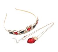VILLCASE Tiaras de Princesa con Forma de Corazón Rojo Juego de Diadema y Collar para Mujer Aleación y Cristal Diadema de Gemas de Imitación para Boda Cumpleaños y Fiesta de San