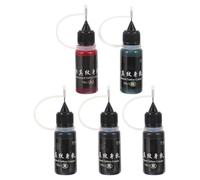 VILLCASE Tinta de Tatuaje Temporal Líquida 10 Ml, Set de 5 Botellas (3 Negras, 1 Roja, 1 Verde), Segura para Piel, para Práctica y Uso en Cuerpo, Adecuado para Fiestas y Eventos