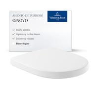 Asiento para inodoro O.novo de Villeroy & Boch, asiento con bisagras de acero inoxidable, aro fabricado de Duroplast resistente, pieza de recambio original, en forma de D, color blanco, brillante