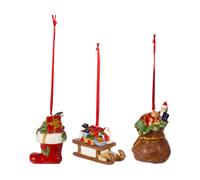 Villeroy & Boch - Set de Adornos con Motivo de Regalos Nostalgic Ornaments de 3 Piezas, Bota, Trineo y Saco con Regalos como decoración del árbol Hecho de Hard Porcelain