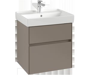 Villeroy & Boch Armario bajo lavabo Collaro, 2 extraíbles, centro lavabo, con iluminación, 554x546x444mm, C008B0AH, Color: Frente/cuerpo: Rojo vino, empuñadura: Negro volcán