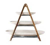 Villeroy & Boch Artesano Bandeja De Pisos 4 Piezas Blanco, Apto Para Lavavajillas, Apto Para Microondas, Decoración Casa Moderna, Ceramica Decorativa, Madera De Acacia,Premium Porcelain,Esquisto