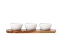 Villeroy & Boch - Artesano Set de Cuencos Juego de 4 Blanco, Bols de Porcelana, Vajilla, Cuencos para Salsas, Salseras de Porcelana, Madera de Acacia, Premium Porcelain