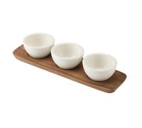 Villeroy & Boch - Artesano Set de Cuencos Juego de 4 Blanco, Bols de Porcelana, Vajilla, Cuencos para Salsas, Salseras de Porcelana, Madera de Acacia, Premium Porcelain