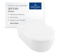 Villeroy & Boch Avento SlimSeat - Asiento de inodoro en forma de D con cierre suave - Plástico termoendurecible extraíble e irrompible - Pieza original - Blanco alpino brillante