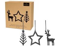 Villeroy & Boch - Black Xmas Colgante Decorativo, 3 Piezas Adornos navideños con Forma de árbol de Navidad, Estrella de Navidad y Reno: Moderna decoración de Navidad de Aluminio Negro