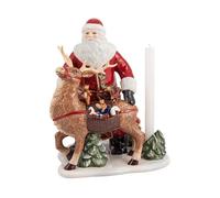 Villeroy & Boch - Christmas Toy's Figura Papá Noel con Ciervo, Figura Decorativa de Porcelana de Pasta Dura, para Velas largas, Multicolor, 30 x 24 x 35 cm