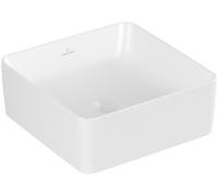 Villeroy & Boch Collaro lavabo sobre encimera, cuadrado, sin agujero para grifo, sin rebosadero, 380x380mm, 4A2138RW, Color: Blanco Piedra CerámicaPlus