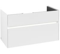 Villeroy & Boch Collaro mueble de baño con iluminación, 954x546x444 mm, 2 cajones , C011L0, C011B0MS, Color: Frontal/carcasa: blanco mate, mango: blanco mate