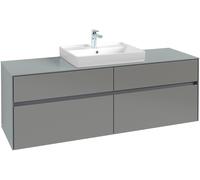 Villeroy & Boch Collaro mueble de lavabo 1600x548x500 mm, 4 cajones, para lavabo en el centro, C02500FP, Color: Frontal/carcasa: gris brillante, asa: antracita mate