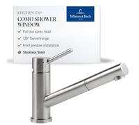 Villeroy & Boch Como Shower Window grifo cocina, 120mm - Acero Inoxidable | Mango de ducha extraíble, rango de giro de 120°, instalación bajo ventana, palanca de mando cómoda, 925800LC