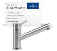 Villeroy & Boch Como Window, grifo de cocina de alta presión, giro de 360°, altura de caño 135 mm, instalación frente a la ventana, mando liso, acero inoxidable