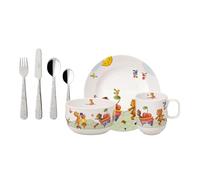 Villeroy & Boch Kiddy Bears Set De Vajilla Infantil, 7 Piezas 7 Piezas Rojo, Apto Para Lavavajillas, Vajilla Niños, Plato, Cuenco, Taza, Cubiertos, Premium Porcelain,Acero Inoxidable