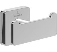 Toallero de gancho doble Elements Striking de Villeroy & Boch, gancho toallero de baño para montaje en la pared, fabricado con latón, accesorio de baño, rectangular, 80 x 44 x 45 mm, Chrom
