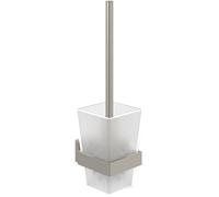 Villeroy & Boch Elements Striking, Juego de escobilla de baño, Soporte para Montaje en Pared con Recipiente de Vidrio Satinado, Cuadrado - Níquel Cepillado Mate
