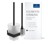 Villeroy & Boch Elements Striking, Juego de escobilla de baño, Soporte para Montaje en Pared con Recipiente de Vidrio Satinado, Cuadrado, Cuadrado - Negro Mate
