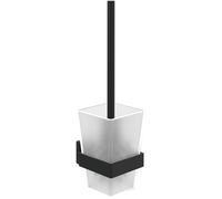 Villeroy & Boch Elements Striking, Juego de escobilla de baño, Soporte para Montaje en Pared con Recipiente de Vidrio Satinado, Cuadrado, Cuadrado - Negro Mate