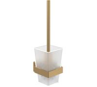 Villeroy & Boch Elements Striking, juego de escobilla de baño, soporte para montaje en pared con recipiente de vidrio satinado, cuadrado - Oro Cepillado