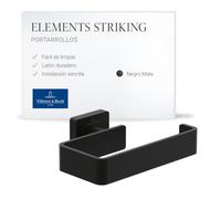 Villeroy & Boch Elements Striking, portarrollos sin tapa para montaje en pared, portarrollos de latón, soporte cuadrado para papel higiénico - Negro Mate