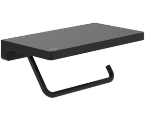 Villeroy & Boch Elements Striking - Portarrollos de papel higiénico con estante, soporte para papel higiénico para montaje en pared, soporte para rollos de papel higiénico de latón, rectangular, negro