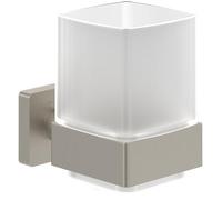 Villeroy & Boch Elements Striking - Soporte para cepillos de Dientes para Montaje en Pared, Vaso de Cristal Satinado con Soporte de latón, Rectangular, níquel Cepillado Mate