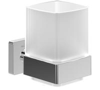 Villeroy & Boch Elements Striking - Soporte para cepillos de Dientes, Soporte de Pared para cepillos de Dientes, Vaso de Cristal Satinado con Soporte de latón Cuadrado Cromado