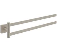 Villeroy & Boch Elements Striking Toallero de Dos Brazos, toallero de baño para Montaje en Pared, Barra de latón, toallero Rectangular, Longitud 410 mm, níquel Cepillado Mate