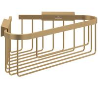 Villeroy & Boch Elements Tender, cesta de ducha esquinera para montaje en pared, estante de zinc para artículos de higiene, accesorio de ducha, 260 x 206 x 82 mm - Oro Cepillado