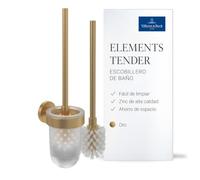 Villeroy & Boch Elements Tender, juego de escobilla de baño, soporte para montaje en pared con recipiente de vidrio satinado, redondo - Oro Cepillado