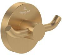 Villeroy & Boch Elements Tender - Gancho doble para toallas de pared, gancho de pared de zinc, accesorios de baño, gancho de baño redondo, 76 x 32 x 54 mm, oro cepillado