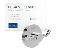 Villeroy & Boch Elements Tender, gancho doble para toallas para montaje en pared, gancho de pared de zinc, accesorio de baño, redondo, 76 x 32 x 54 mm - Cromo