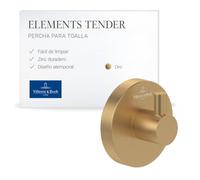 Villeroy & Boch Toallero de gancho Elements Tender, gancho toallero de baño para montaje en la pared, fabricado con zinc, accesorio de baño, redondo, 54 x 32 x 54 mm, Oro cepillado