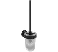 Villeroy & Boch Elements Tender, juego de escobilla de baño, soporte para montaje en pared con recipiente de vidrio satinado, redondo - Negro Mate