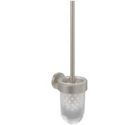 Villeroy & Boch Elements Tender, Juego de escobilla de baño, Soporte para Montaje en Pared con Recipiente de Vidrio Satinado, Redondo - Níquel Cepillado Mate