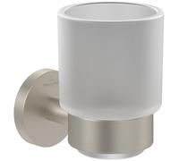 Villeroy & Boch Elements Tender - Soporte para cepillos de Dientes para Montaje en Pared, Vaso de Cristal Satinado con Soporte de Zinc, Redondo, níquel Cepillado Mate