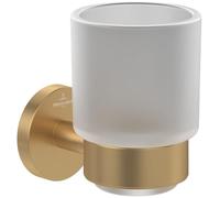 Villeroy & Boch Elements Tender - Soporte para cepillos de Dientes, Soporte de Pared para cepillos de Dientes, Vaso de Cristal Satinado con Soporte de Zinc, Redondo, Dorado