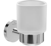 Villeroy & Boch Elements Tender - Soporte para cepillos de Dientes, Soporte de Pared para cepillos de Dientes, Vaso de Cristal Satinado con Soporte de Zinc, Redondo, Cromado